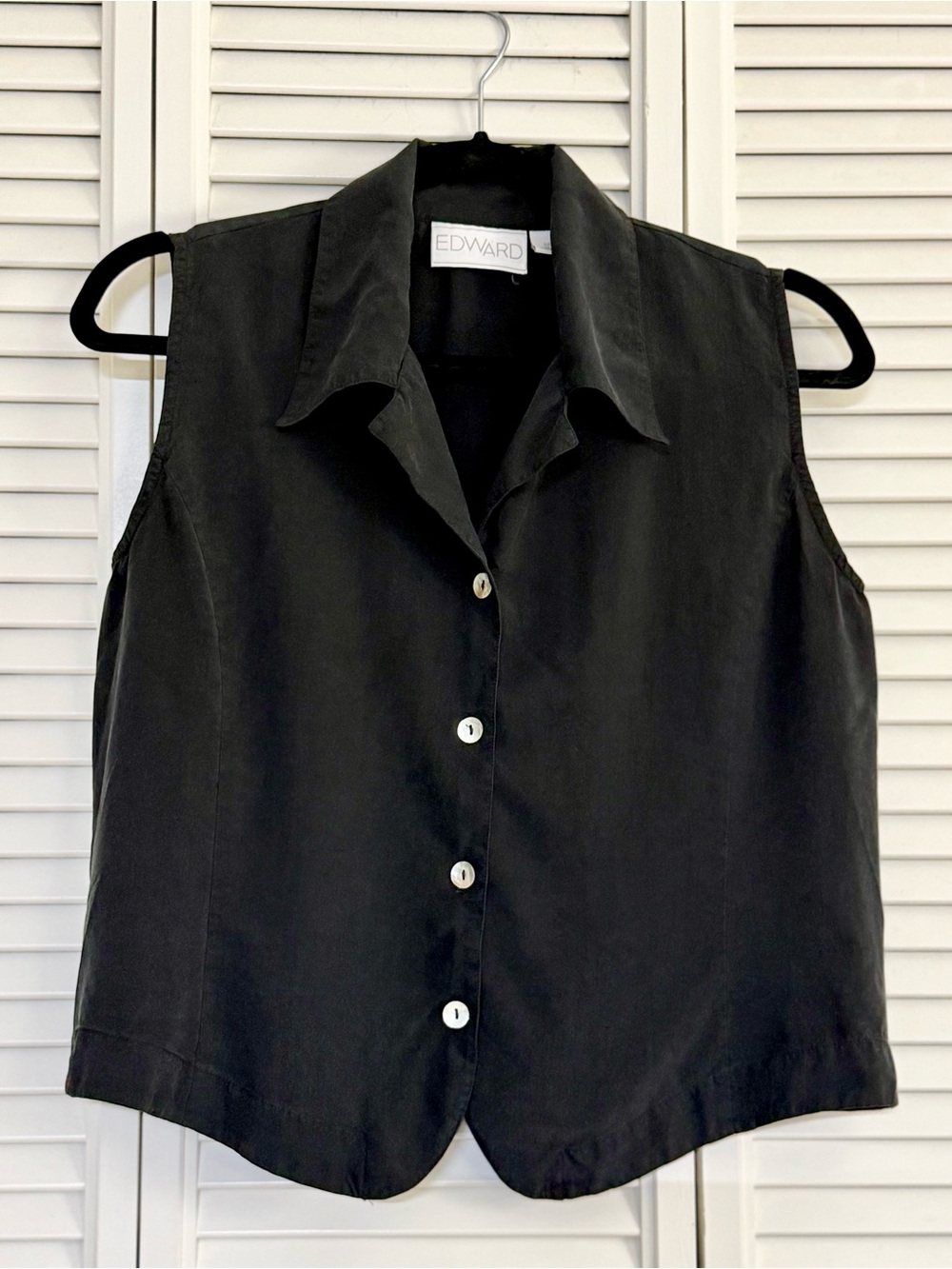 Vintage Edward Black Silk Lightweight Button-Front Sleeveless Vest Size S